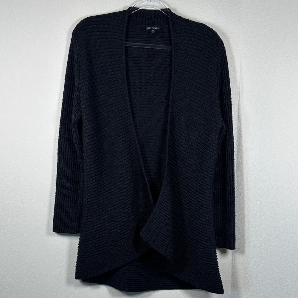 Lafayette 148 New York Ribbed Wool Blend Open Front Cardigan Women’s M Black